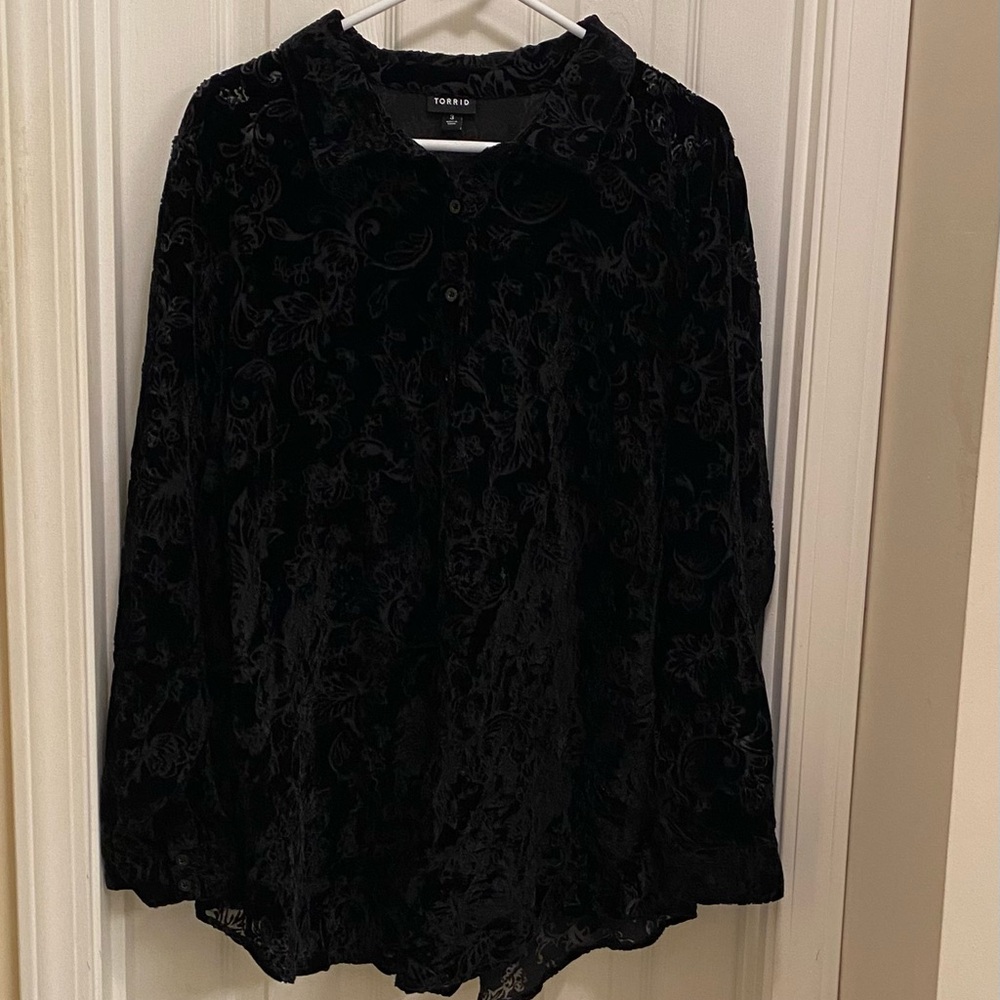 Torrid Madison Floral Velvet Burnout Button Front Tunic Shirt Whimsigoth Party